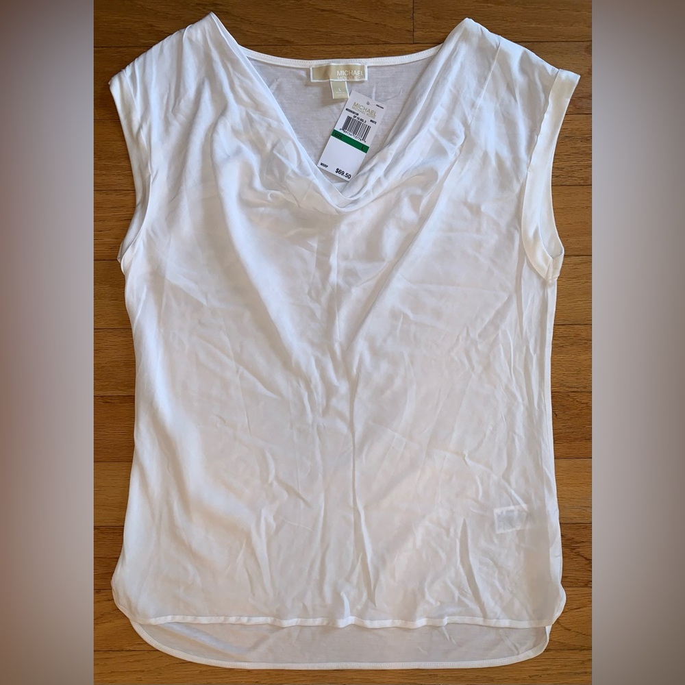 MICHAEL KORS White Cowl-neck Sleeveless Flowy Top/Blouse, Size Large- NWT!